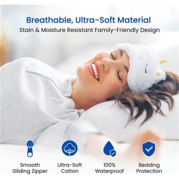 Waterproof Zippered Bed Bug Pillow Protector 4 Pack - Hypoallergenic Pillow - Picture 4 of 6